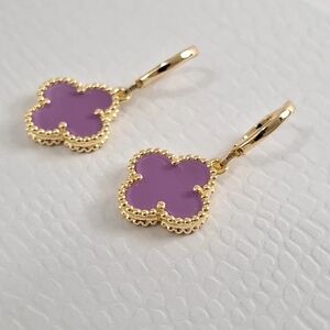 Purple clover Gold Filled dangles earrings